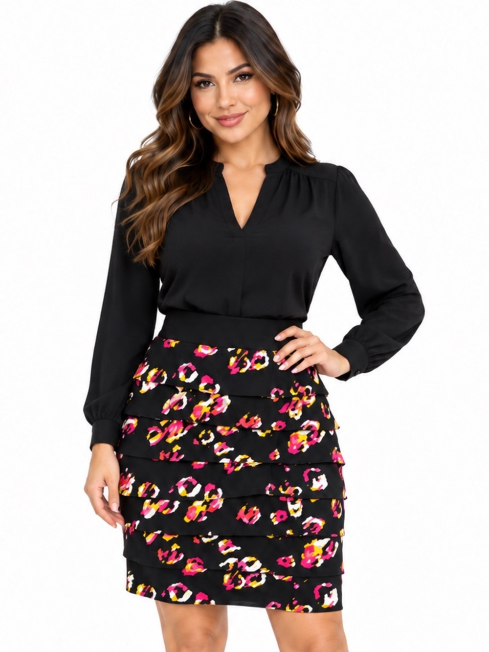 Alfani Petite Garden Flowers Tiered Ruffle Pencil Skirt 4P NWT